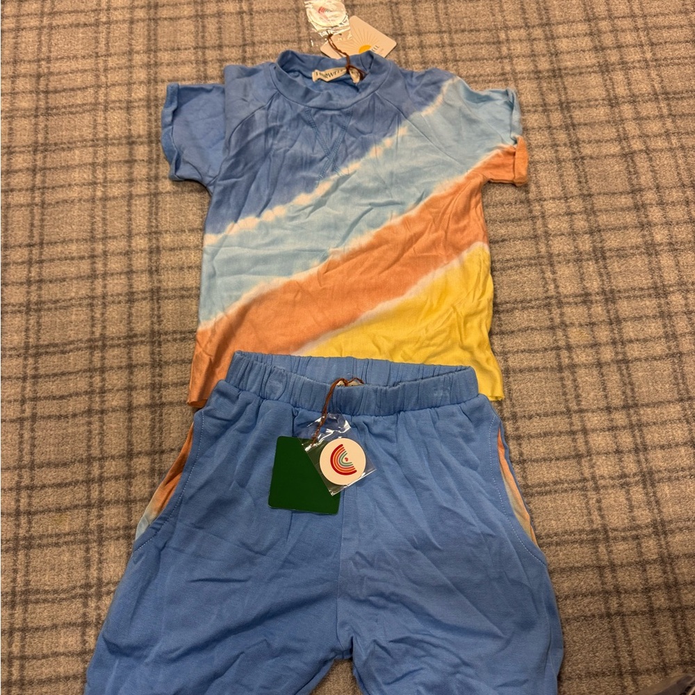 Fairwell Blue and Yellow Tie-Dye T-Shirt and Shorts Set